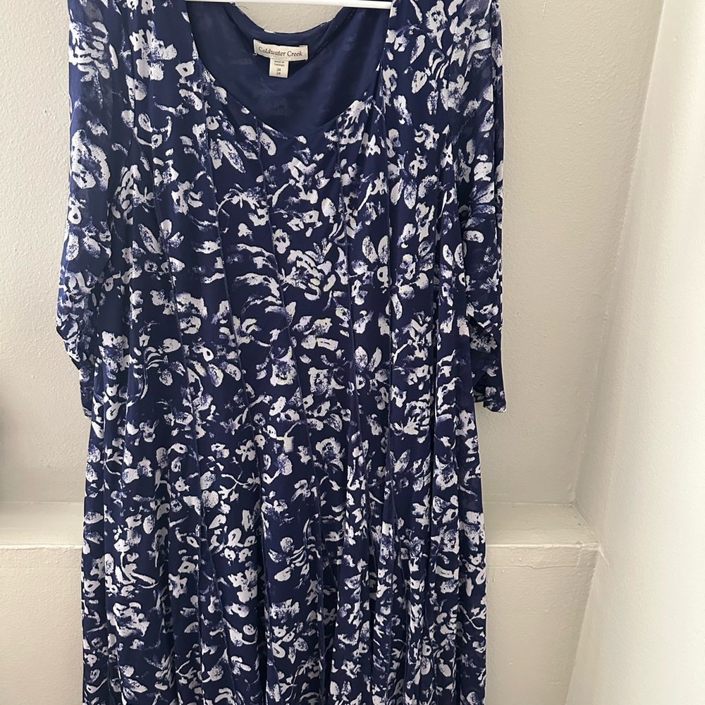 Coldwater Creek Navy Floral Long Sleeve Dress